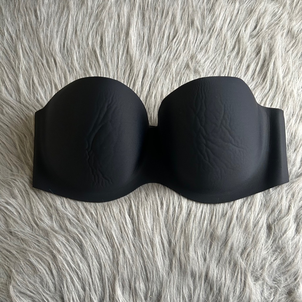 Felina Lightly Lined Strapless Bra Womens Size 36C Black Underwire Back Closure